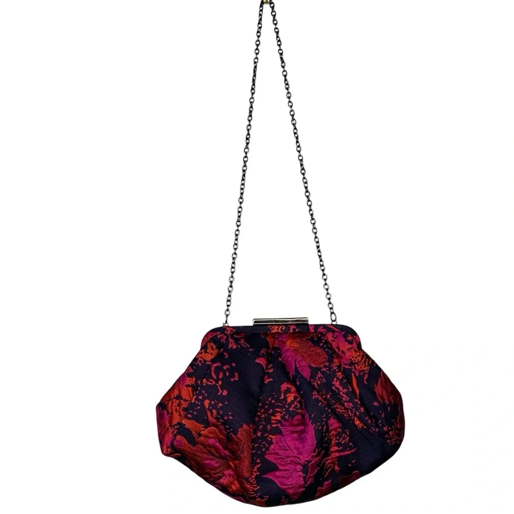 Chico’s brocade navy purple, red, and fuscia pleated‎ shoulder evening bag. - Picture 4 of 12